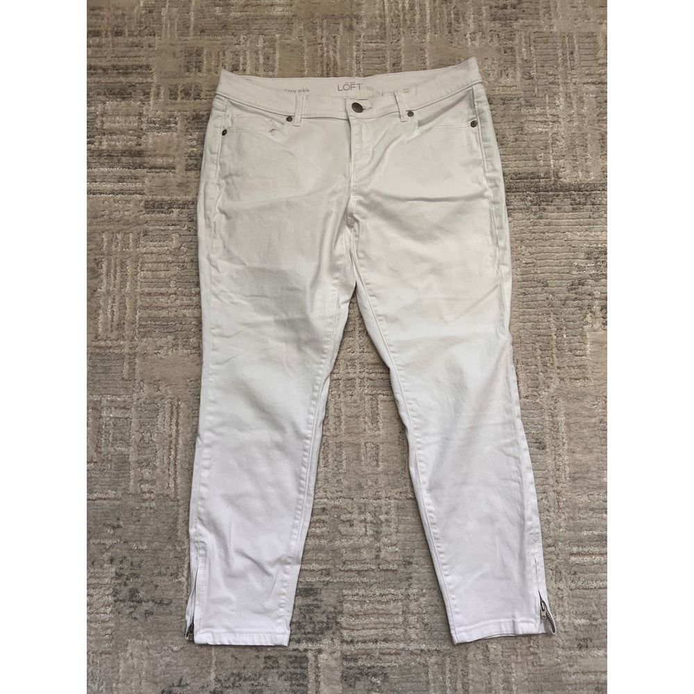 LOFT Modern Skinny Ankle Jeans Womens 30/10P White Zip Hem Casual‎